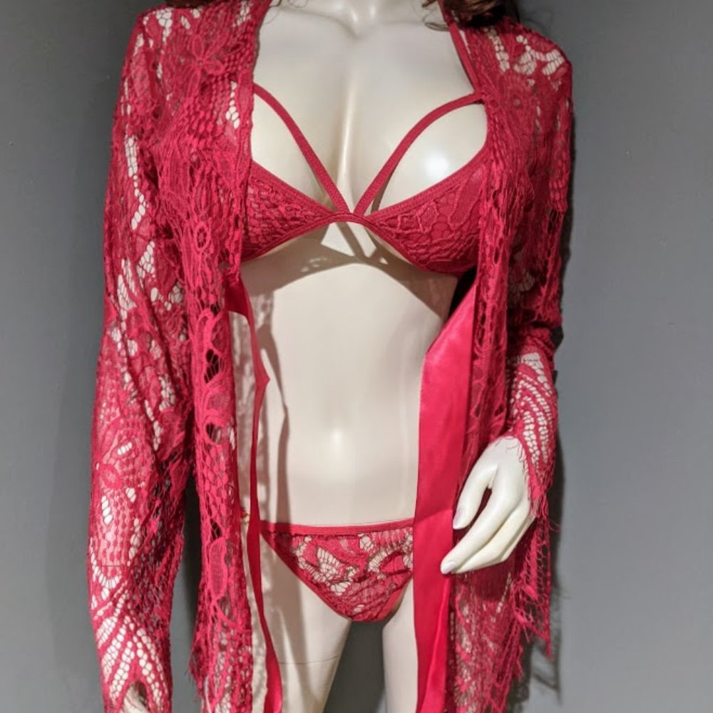 Red Hollow Lingerie Set - Picture 2 of 9